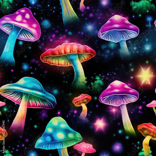 Magic mushroom psychedelic colorful vivid tie-dye repeat pattern © Roman