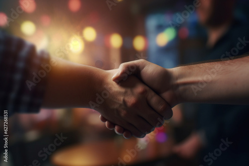 Mutual Agreement: Two People Shake Hands, Sealing the Deal - AI generated