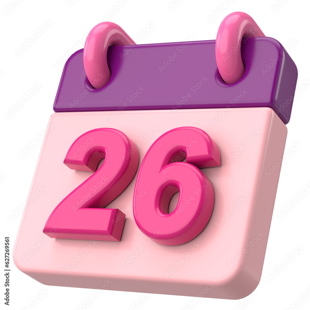 26th. Twenty-sixth day of month. Calendar. 3D illustration. 26th. Twenty-sixth day of month. Calendar. 3D illustration.