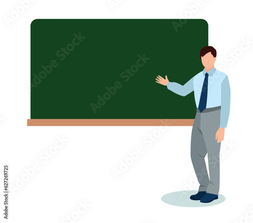 teacher in front of blackboard in classroom
