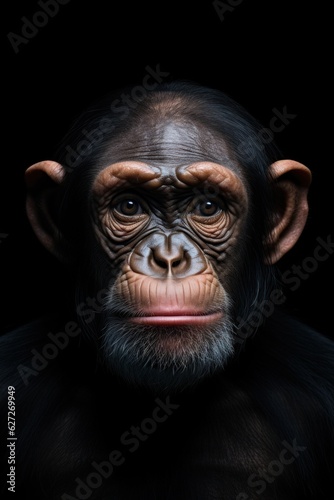 A close up chimpanzee portrait. isolated on a black background © Andrey