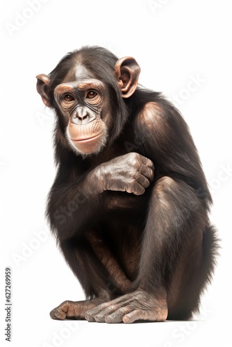 A close up chimpanzee portrait. isolated on a white background