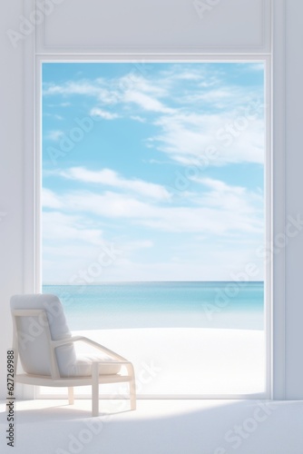 white room in a hotel overlooking the sea