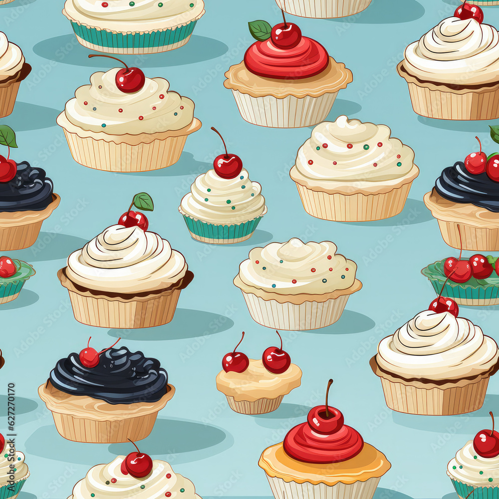Pastries seamless repeat pattern cute cartoon
