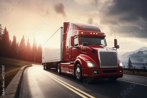 truck on the highway  mountains  us  canada  majestic