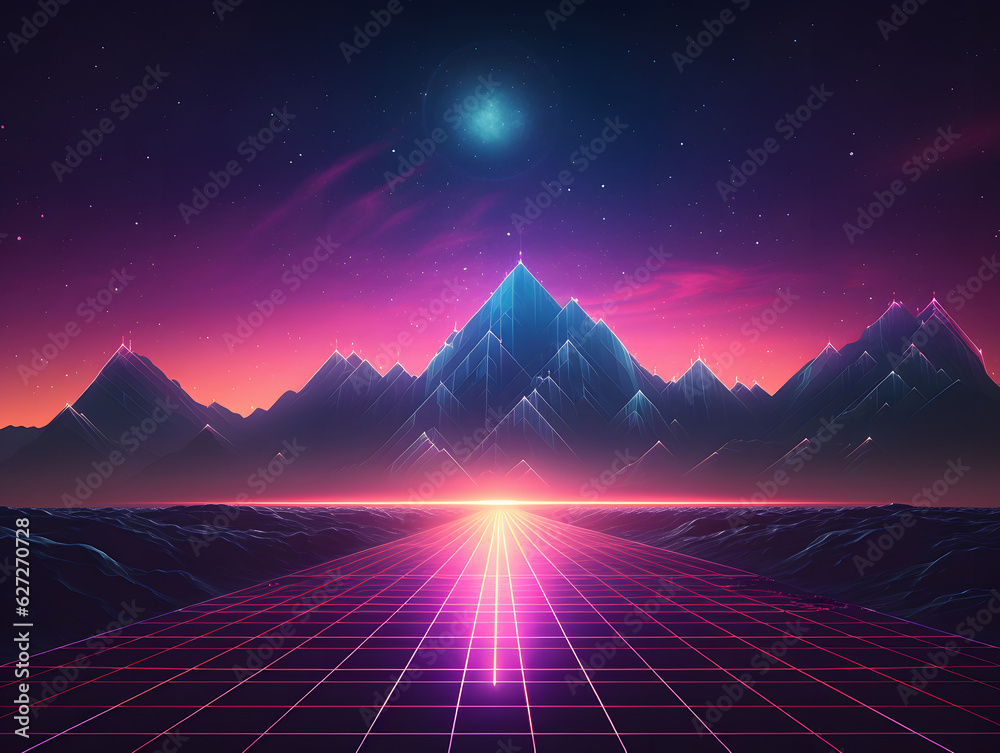 Vaporwave sunset over the mountains