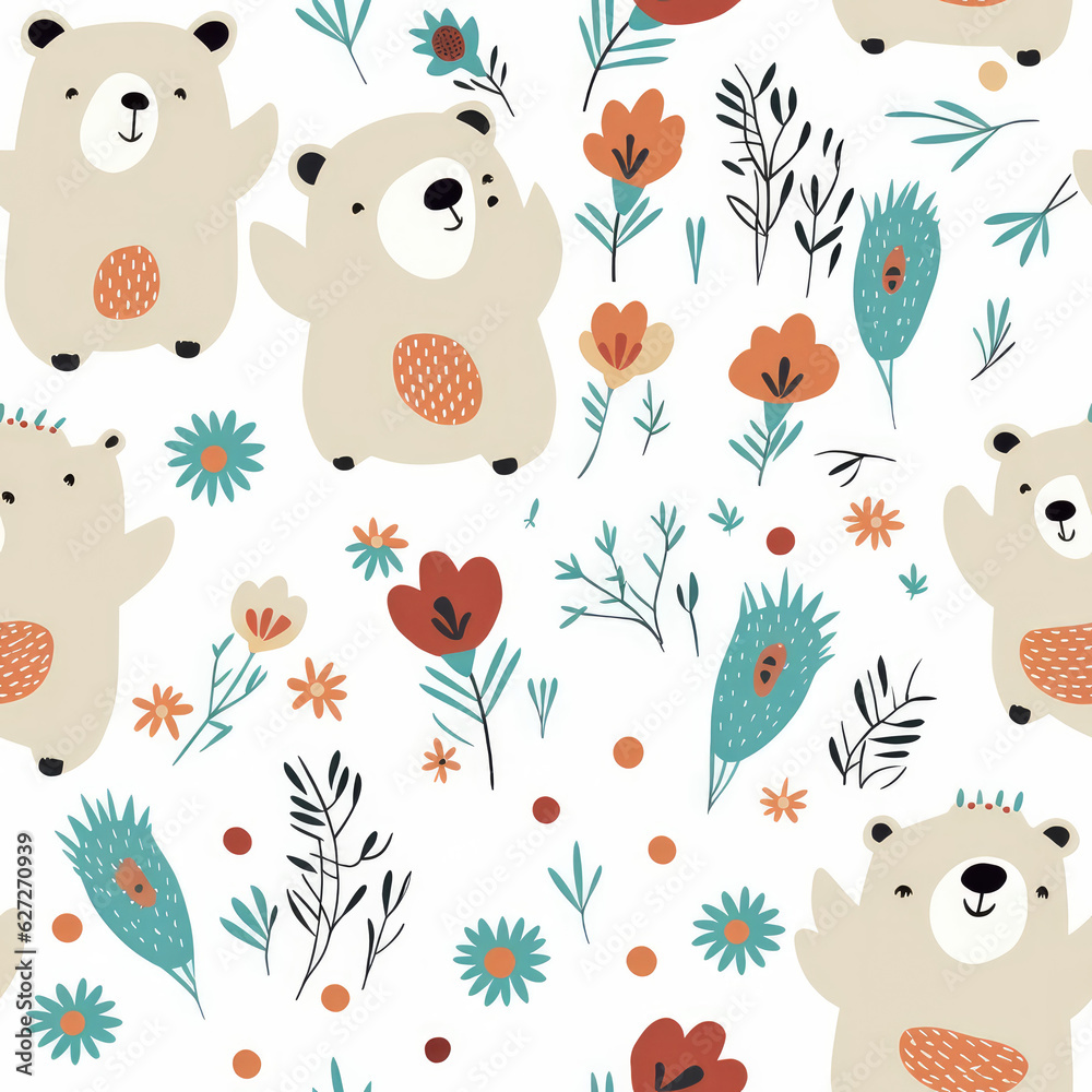 Fototapeta premium Cute bears childish repeat pattern