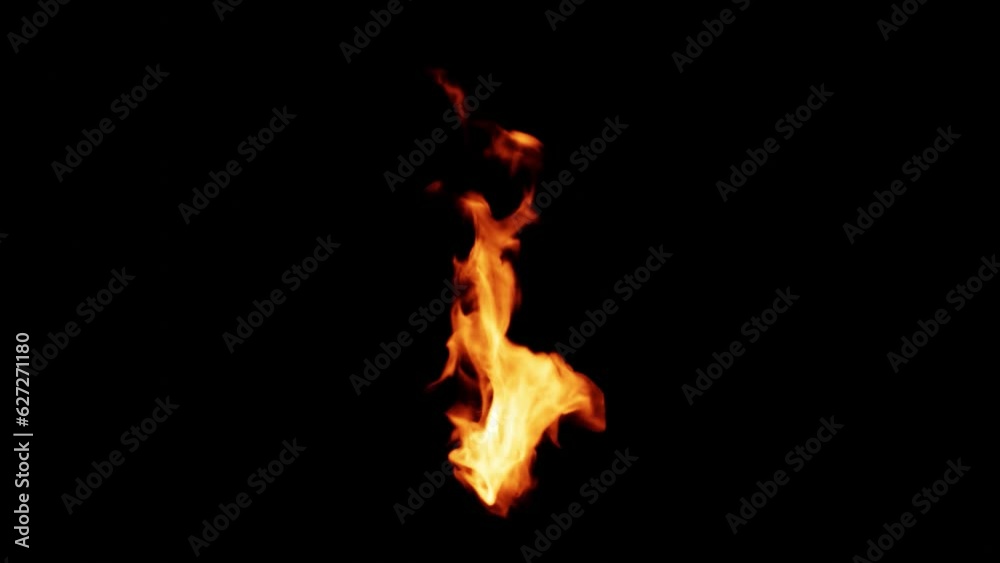 Fire Torch bonfire isolated on black background. 4K Loop Footage for overlay compositing with Linear Dodge blending mode.