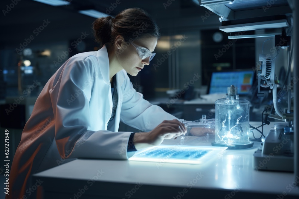 a young chemist scientist conducting experiments in a laboratory. AI generative