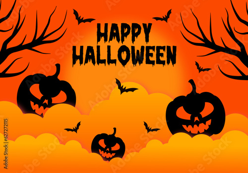 Happy Halloween greeting card in paper cut style