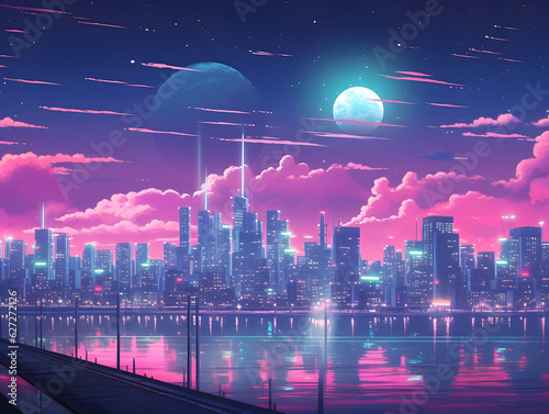  Vaporwave night city landscape