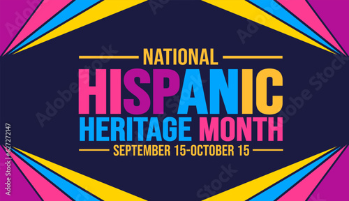 National Hispanic Heritage Month celebration colorful background, typography, banner, placard, card, and poster design template. is annually celebrated from September 15 to October 15 in the USA.