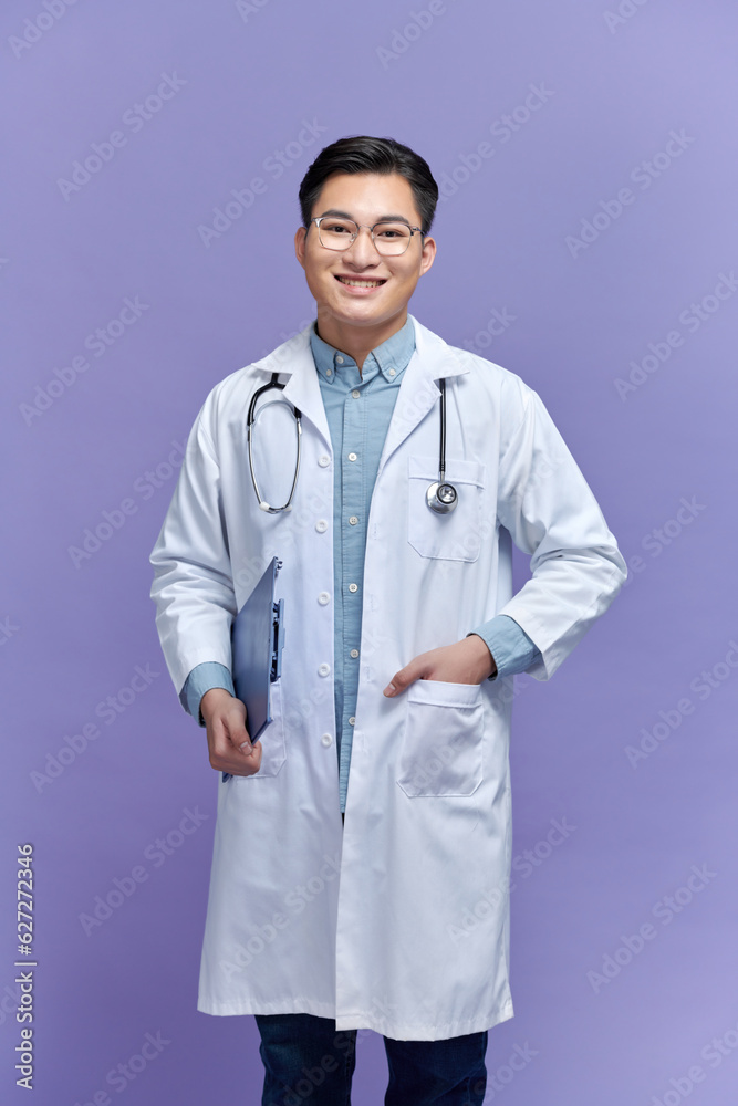 Male Doctor standing with folder, isolated on white background Male Doctor standing with folder, isolated on white background