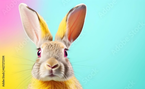 Creative Animal Concept. Colorful Bunny over pastel bright background. Generative AI.