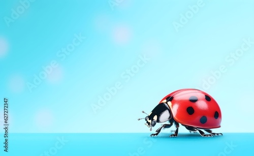 Creative Animal Insect Concept. Ladybird over red pastel bright background. Generative AI.