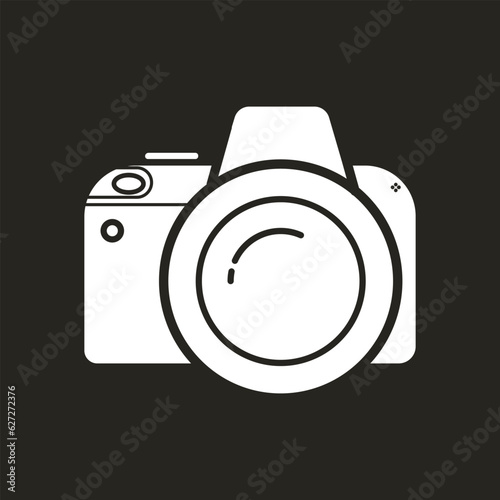 Isolated transparent illustration white icon symbol of modern photo camera DSLR digital single lens reflector mirrorless