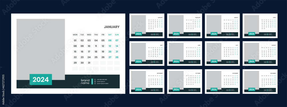 Vector desk calendar template 2024 Vector desk calendar template 2024
