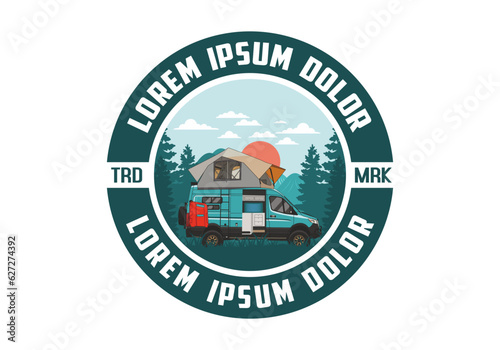 Large van with roof tent illustration design