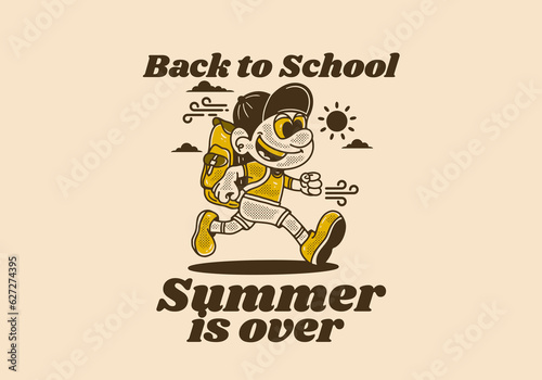 Back to school, mascot character design of a boy carrying a school bag