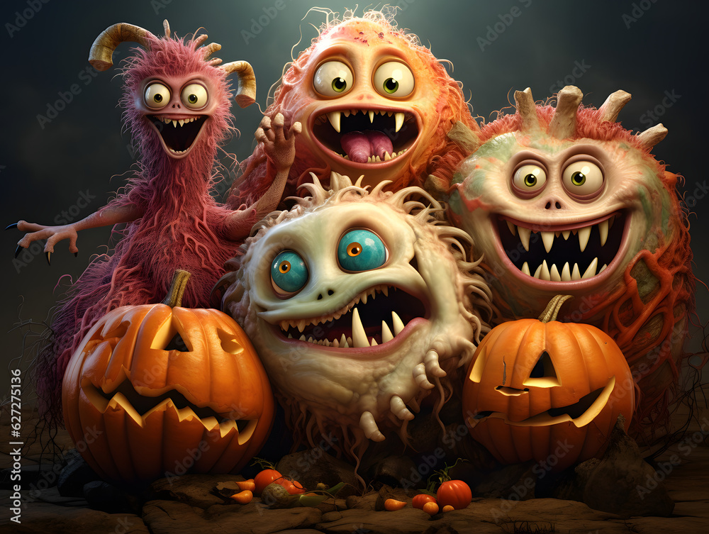 halloween cute and fluffy monsters