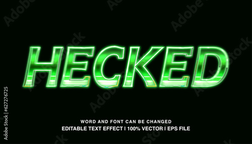 Hecked editable text effect template, green neon light futuristic style typeface, premium vector