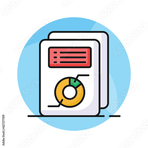Pie chart on page denoting concept vector of business report in trendy style