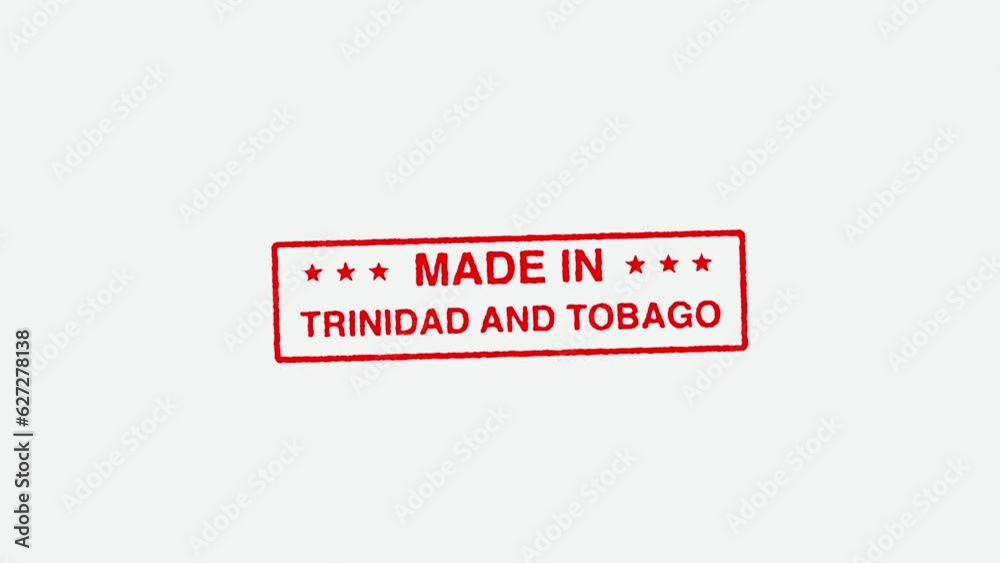Close Up Real Hand Stamping Made in Trinidad and Tobago Stamp on White Background Close Up Real Hand Stamping Made in Trinidad and Tobago Stamp on White Background