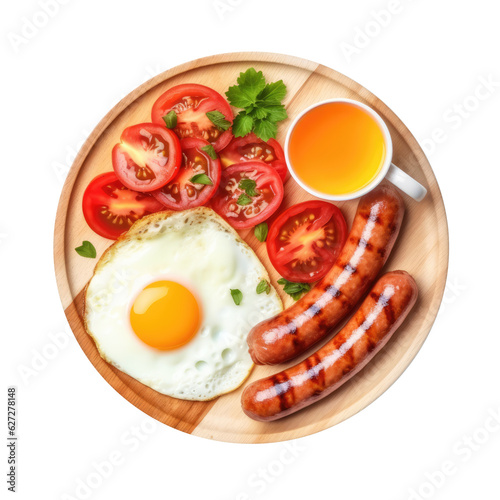 Breakfast menu, eggs and sausage. transparent background