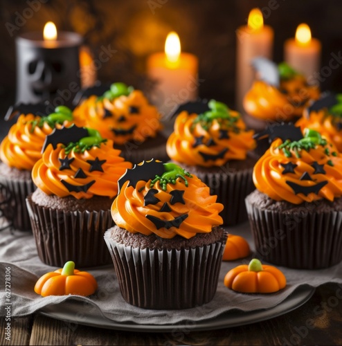 Halloween pumpkin cupcakes for holiday celebration © Mert