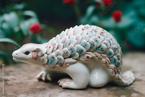 a white and blue animal statue