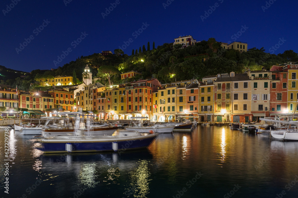 Townscape of Portofino at dusk, Liguria, Italy