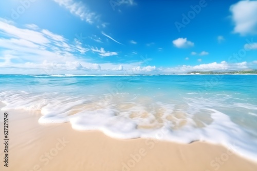 a beach with waves and blue sky