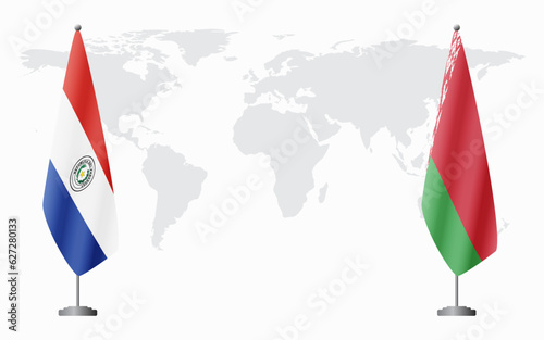 Paraguay and Belarusian flags for official meeting