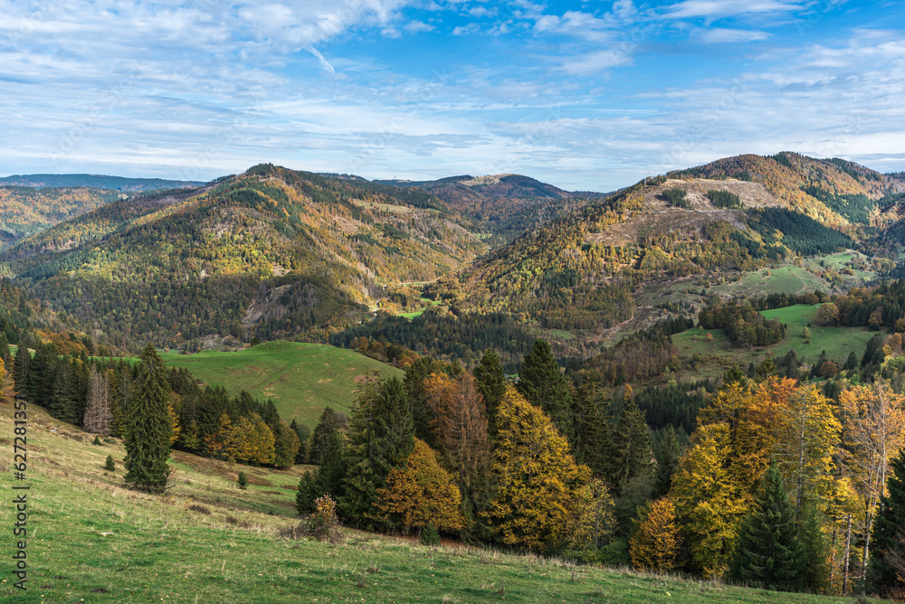 Praeg glacier basin with view of the Feldberg in autumn, Praeg near Todtnau, Loerrach district, Baden-Wuerttemberg, Germany Praeg glacier basin with view of the Feldberg in autumn, Praeg near Todtnau, Loerrach district, Baden-Wuerttemberg, Germany