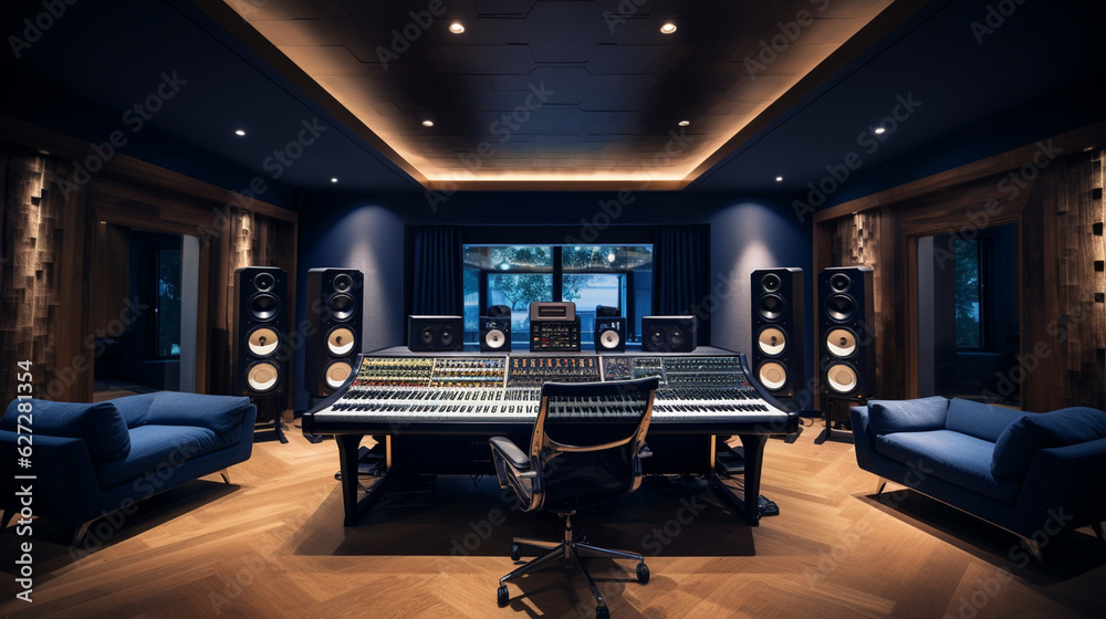 The recording studio's control room with an array of high-end audio ...