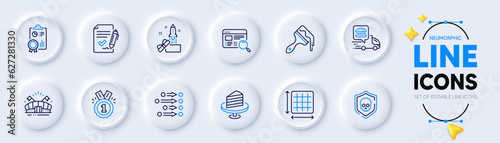 Approved, Approved agreement and Food delivery line icons for web app. Pack of Order, Sports arena, Cyber attack pictogram icons. Brush, Square area, Innovation signs. Website search. Vector