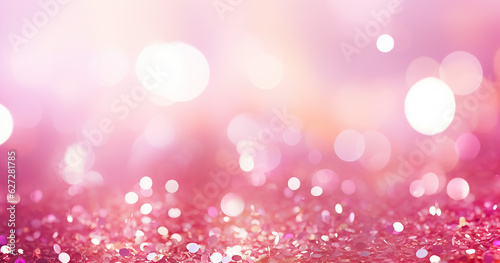 Pink gold, pink rose bokeh,circle abstract light background,Pink Gold shining lights, sparkling glittering Valentines day,women day,event lights romantic backdrop.Blurred abstract holiday background