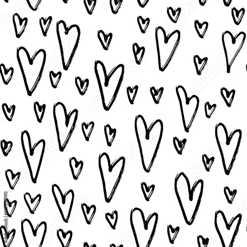 Seamless pattern with abstract hearts. Hand drawn ink print for fabric, textiles, wrapping paper. Vector illustration