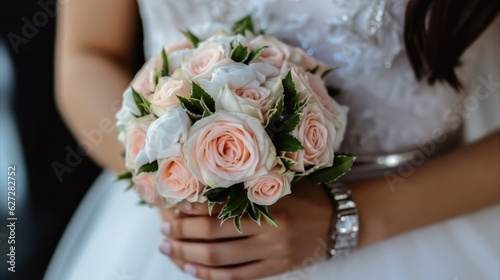 Bride in White dress holds Bouquet in her hands, Bouquet, wedding bouquet.