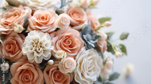 Wedding flowers, Decoration made of roses, peonies and decorative plants, Wedding day.