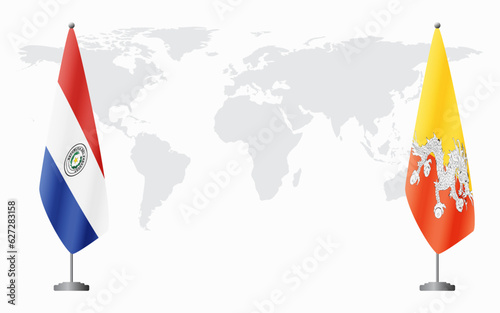 Paraguay and Bhutan flags for official meeting