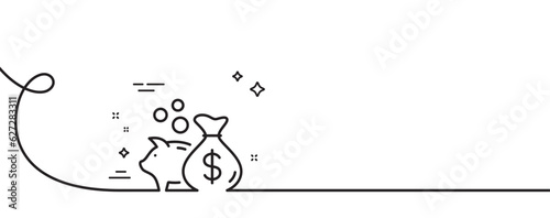Loan line icon. Continuous one line with curl. Business mortgage sign. Piggy bank symbol. Loan single outline ribbon. Loop curve pattern. Vector
