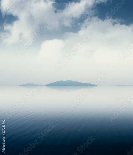 minimal zen landscape with water and island
