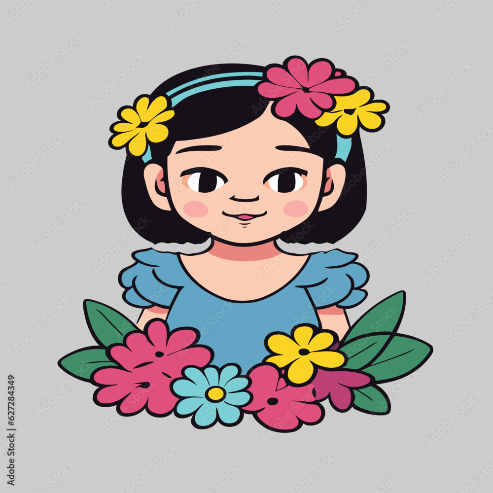 A cute girl vector line art A cute girl vector line art