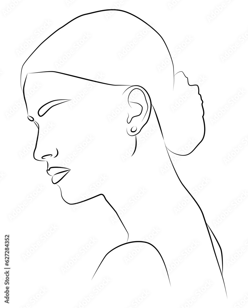 Portrait along the lines. Drawing of a woman. Artistic drawing of the female face line. Portrait along the lines. Drawing of a woman. Artistic drawing of the female face line.
