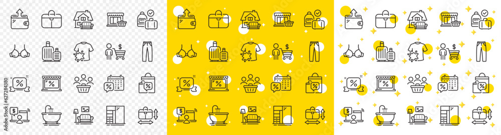 Outline Handbag size, Handbag and Carry-on baggage line icons pack for web with Wallet, Sale bags, Furniture line icon. Buyer, Buyers, Discounts calendar pictogram icon. Online shopping. Vector Outline Handbag size, Handbag and Carry-on baggage line icons pack for web with Wallet, Sale bags, Furniture line icon. Buyer, Buyers, Discounts calendar pictogram icon. Online shopping. Vector