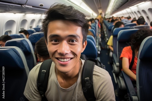 Air travel selfie: Onboard adventure, inside the passenger plane © viperagp