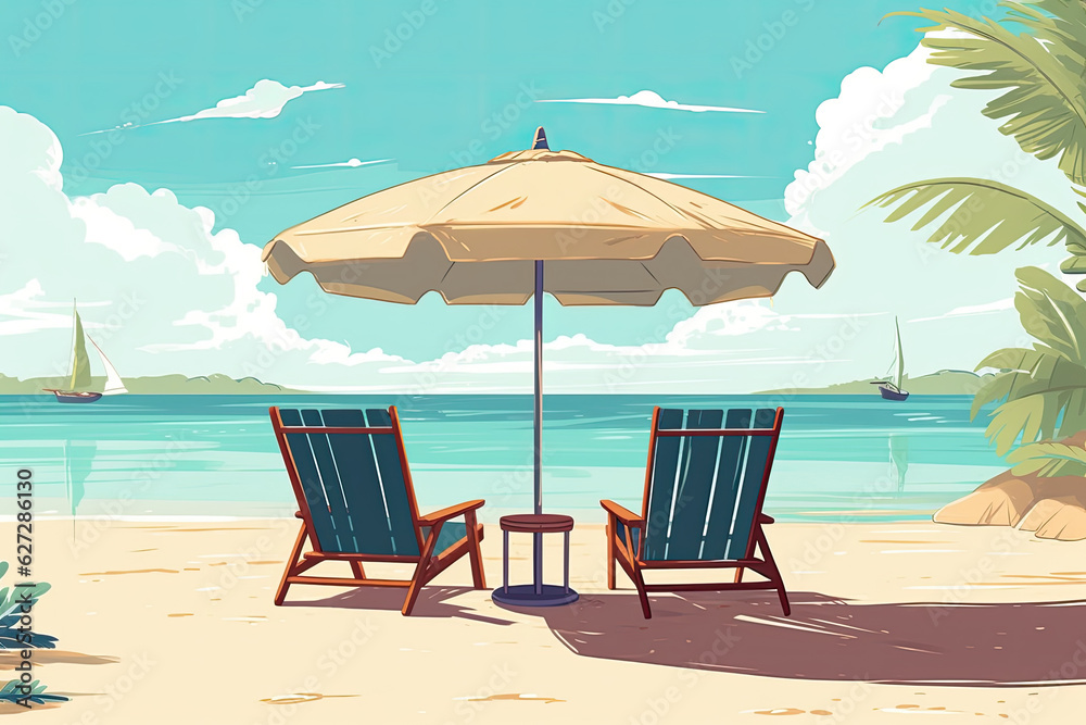 umbrella on paradise beach summer vacation illustration