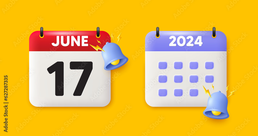 Calendar date 3d icon. 17th day of the month icon. Event schedule date. Meeting appointment time. 17th day of June month. Calendar event reminder date. Vector Calendar date 3d icon. 17th day of the month icon. Event schedule date. Meeting appointment time. 17th day of June month. Calendar event reminder date. Vector