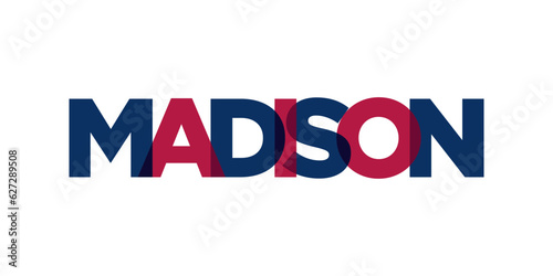 Madison, Wisconsin, USA typography slogan design. America logo with graphic city lettering for print and web.